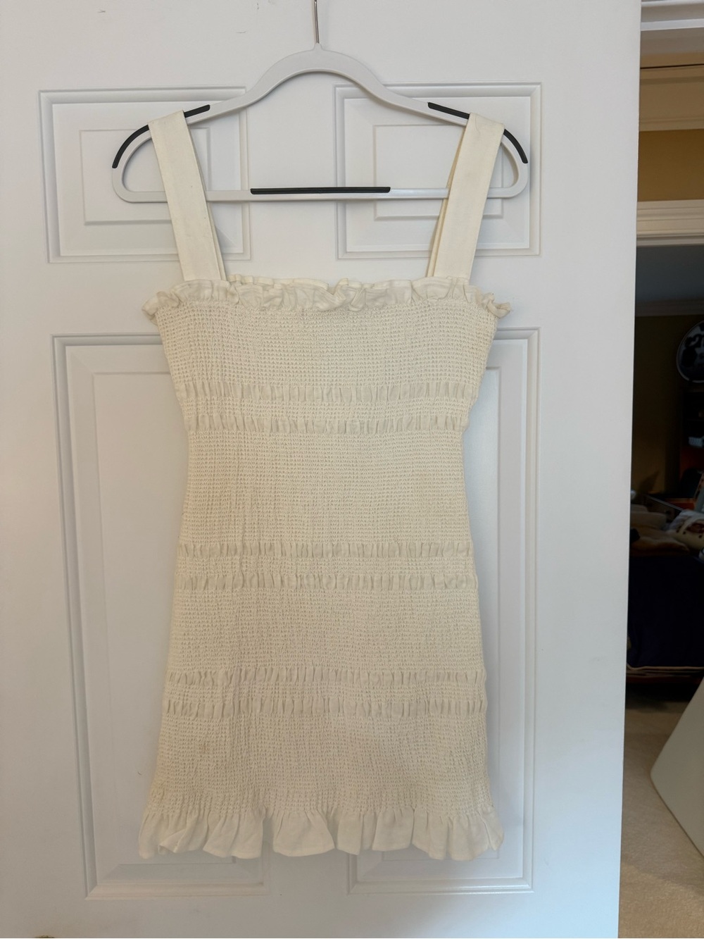 Capulet Cream Smocked Knit Mini Dress with Ruffle Trim